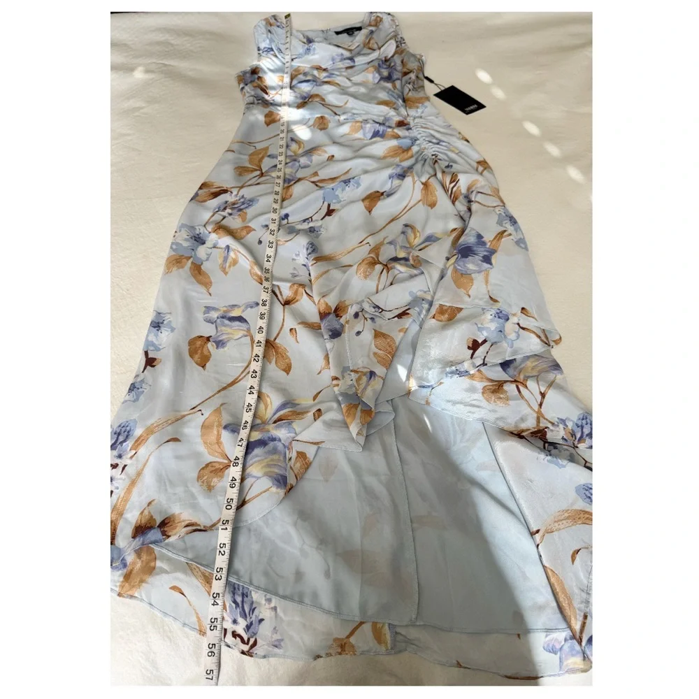 White House Black Market Cowl Neck Ruched Midi Floral Dress Size 10 Light Blue - Picture 11 of 14